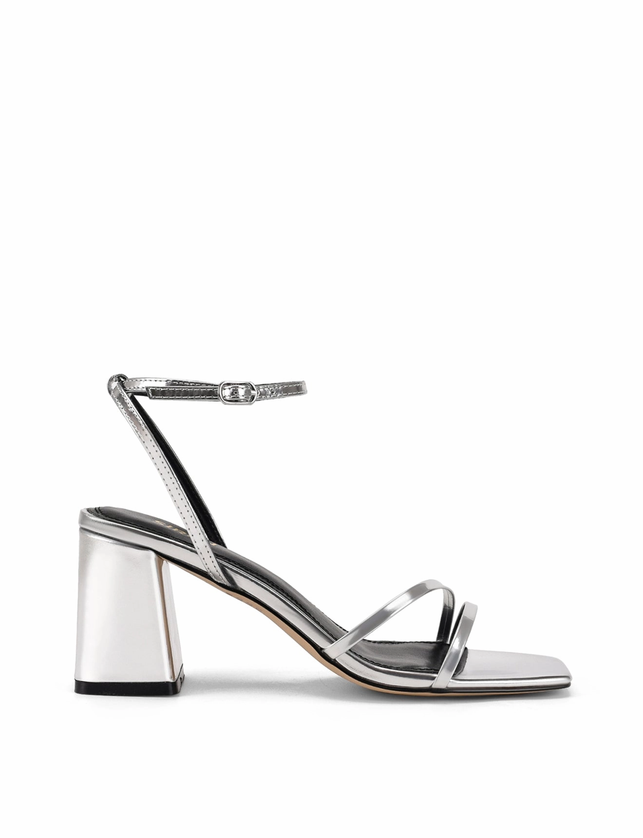 Healthy Walk Grace Step Starling Strappy Block Heels - Silver Mirror Metallic Leather
