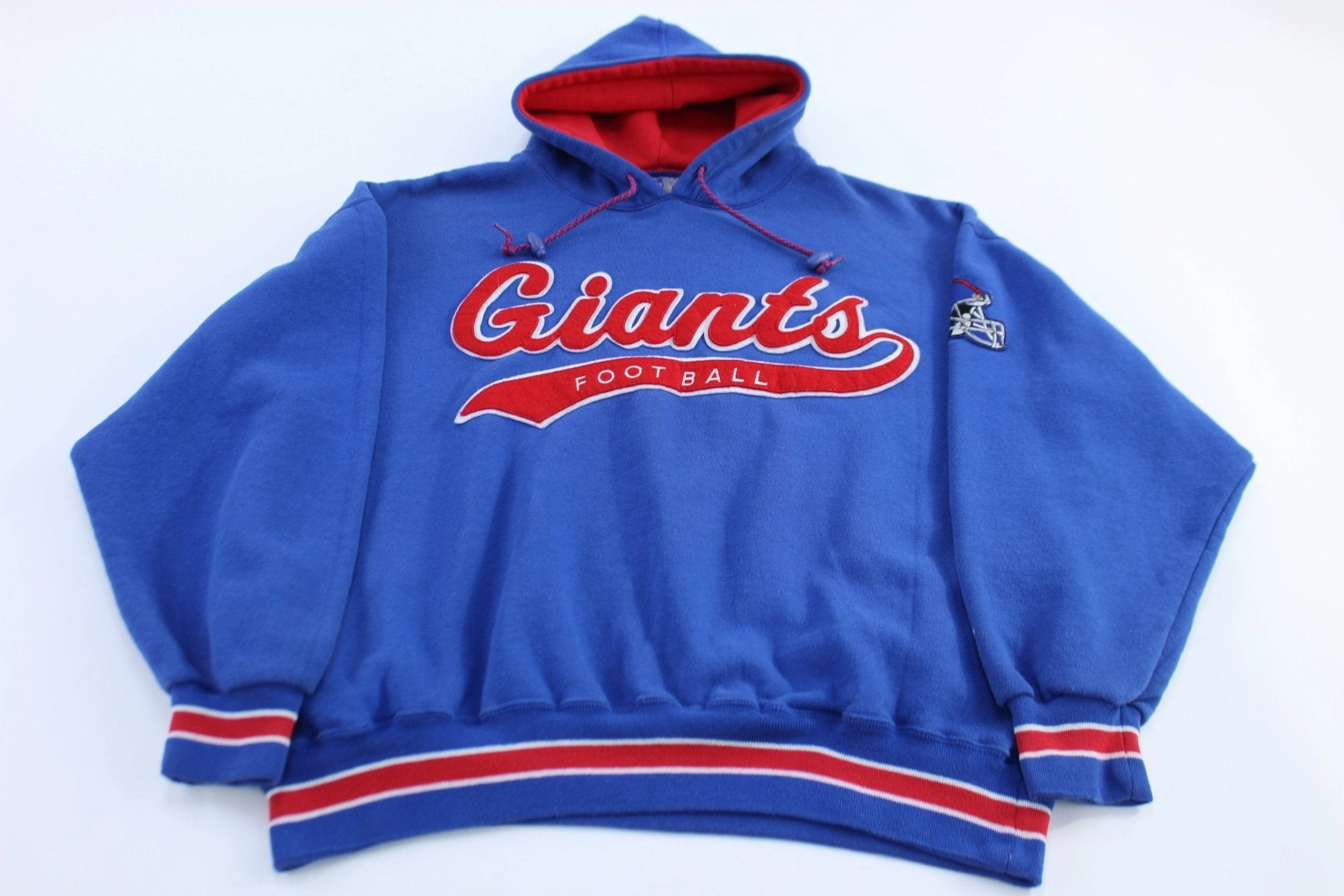 Starter New York Giants Football Embroidered Pullover Hoodie Unstructured Shoulder Cut Night Out