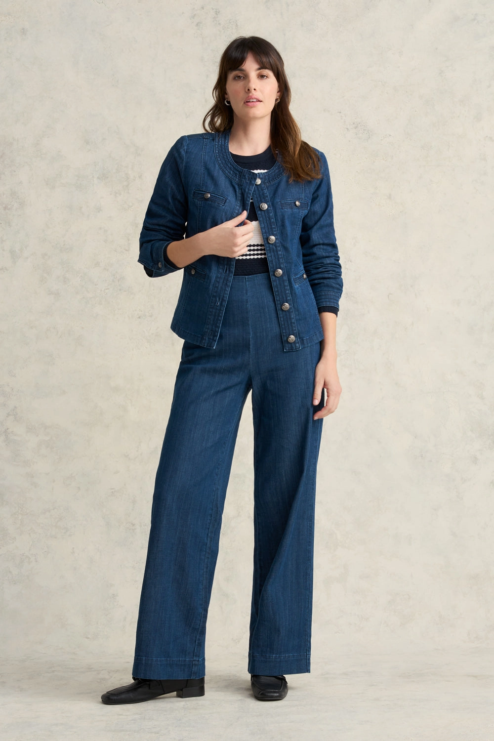 Minimal Detail Stitch Detail Denim Jacket - Mid Blue Denim