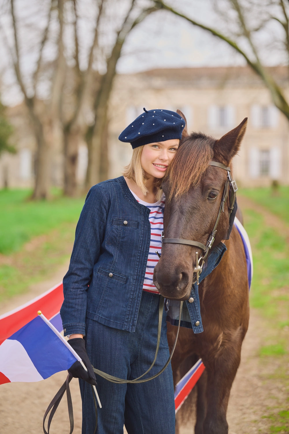 Stitch Detail Denim Jacket - Mid Blue Denim Stretch Comfort Design Crisp Air Piece