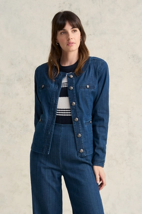 Stitch Detail Denim Jacket - Mid Blue Denim Slim Tailored WaterResistant Coating