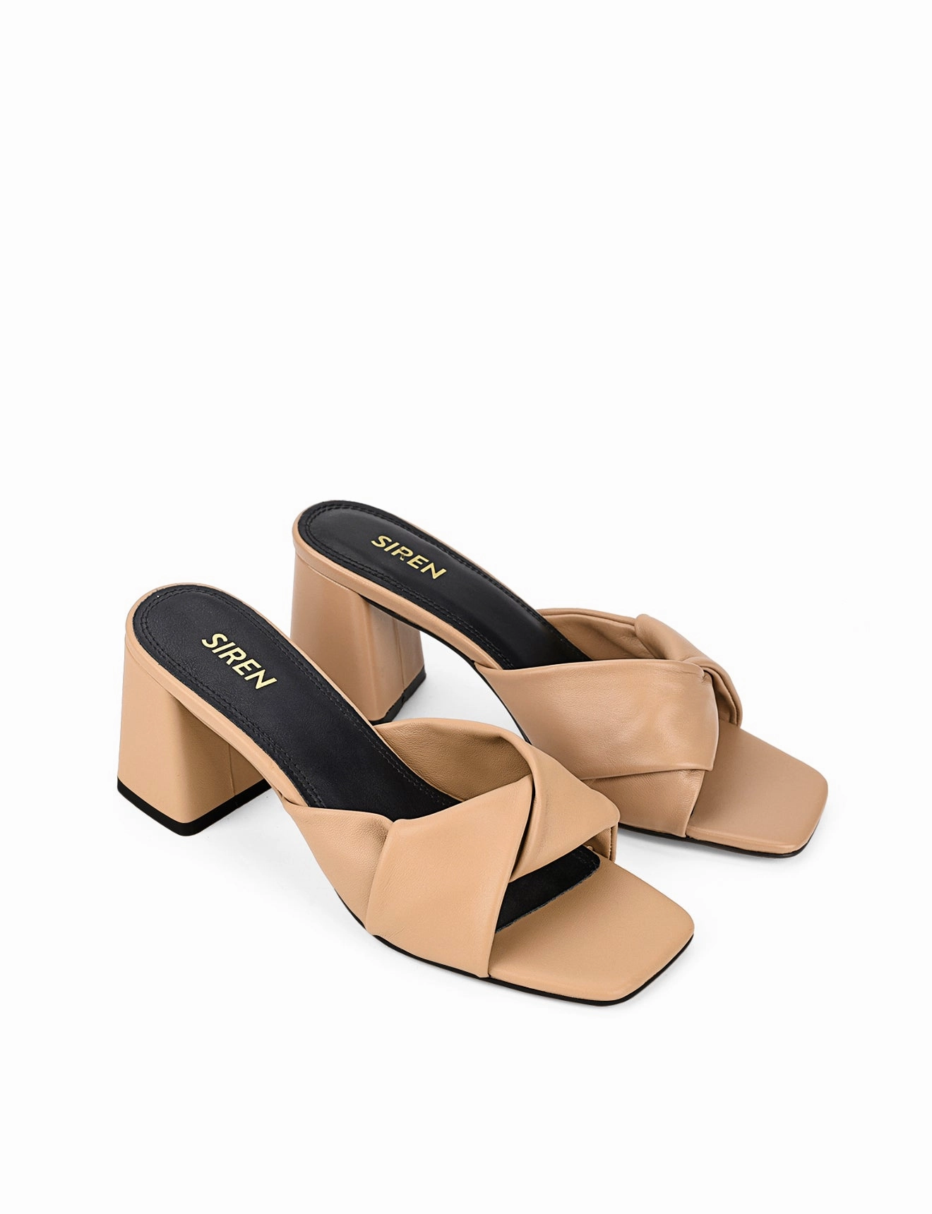 Story Block Heel Mules - Almond Tan Leather Outfit Glow