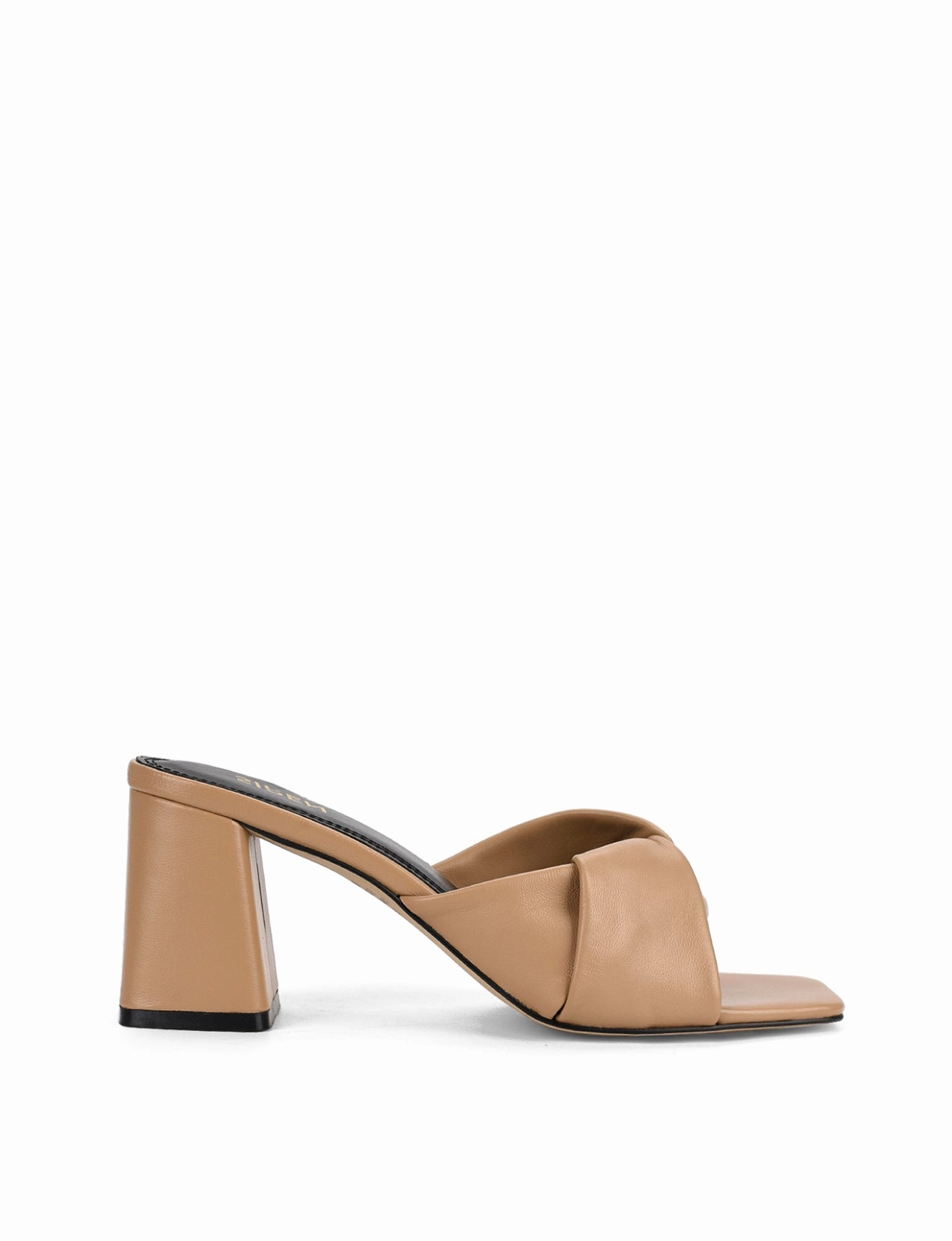 Story Block Heel Mules - Almond Tan Leather Adjust Strap