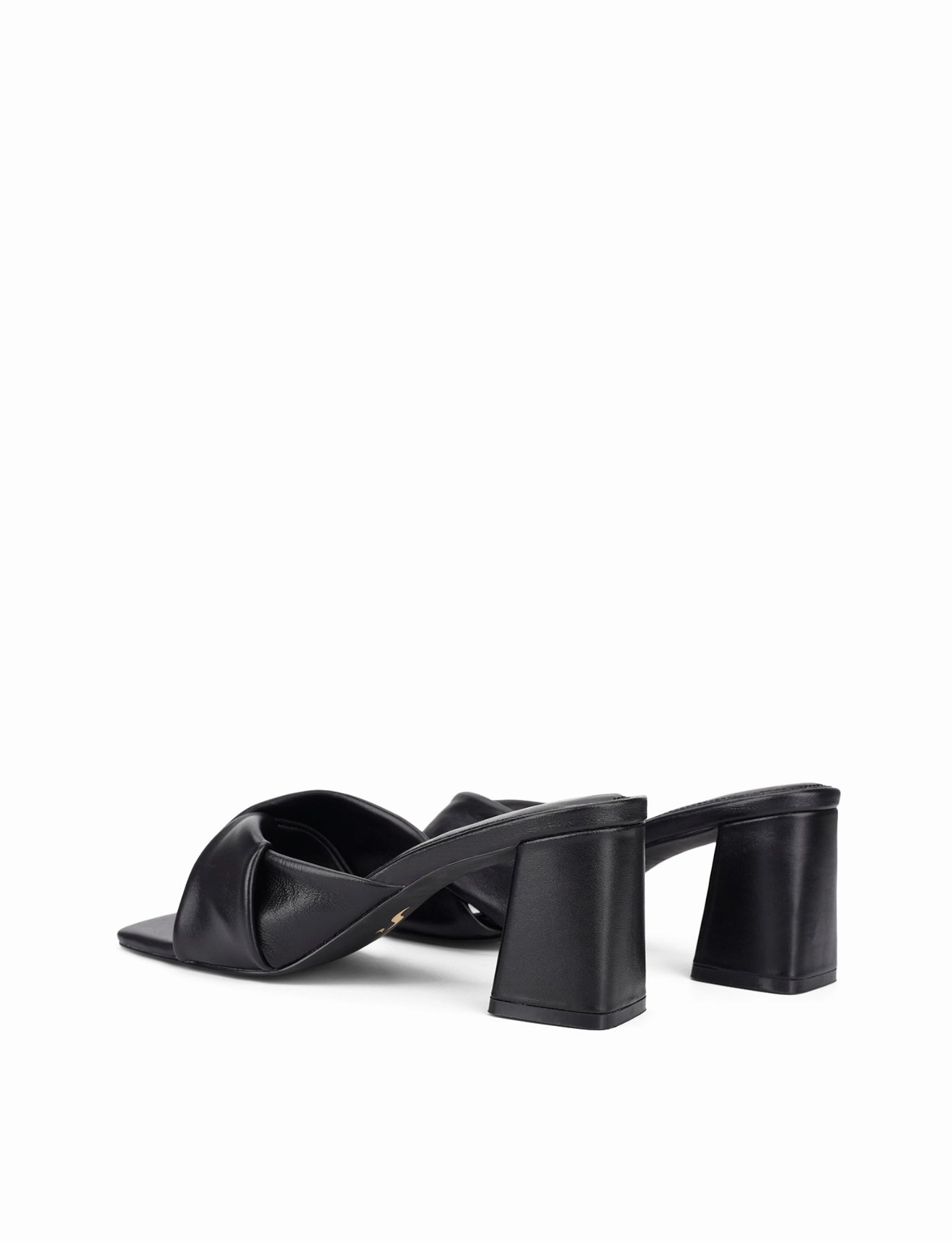 Story Block Heel Mules - Black Leather Step through All weather