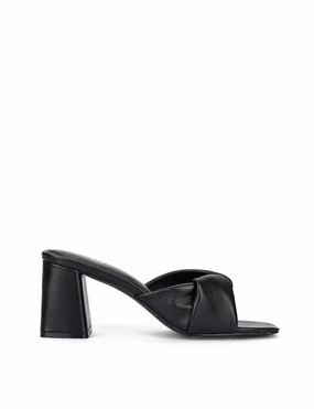 Story Block Heel Mules - Black Leather Laugh Step Balanced Step