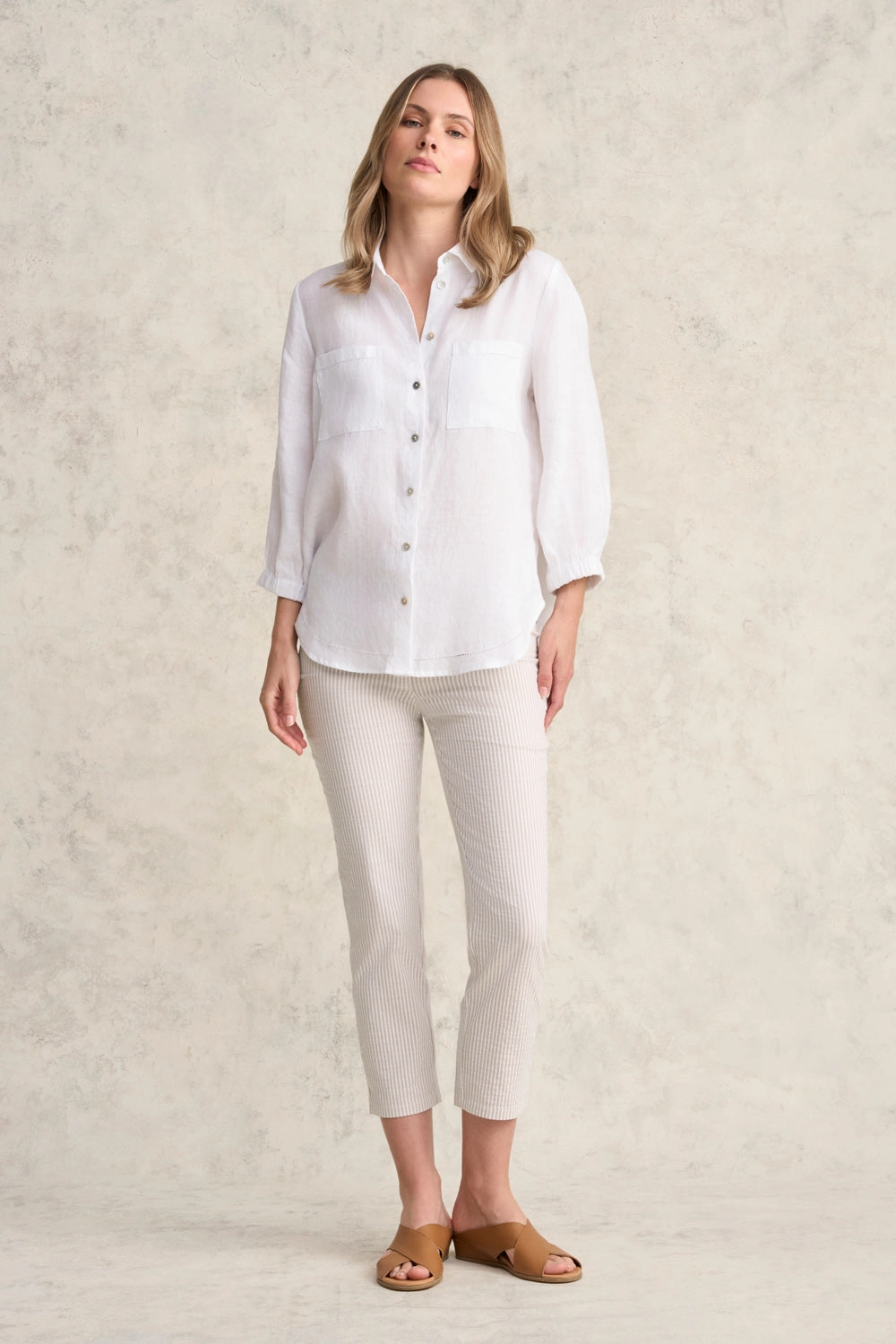 Bengajean? 3/4 Seersucker - Stone & White Stripe Outdoor Friendly