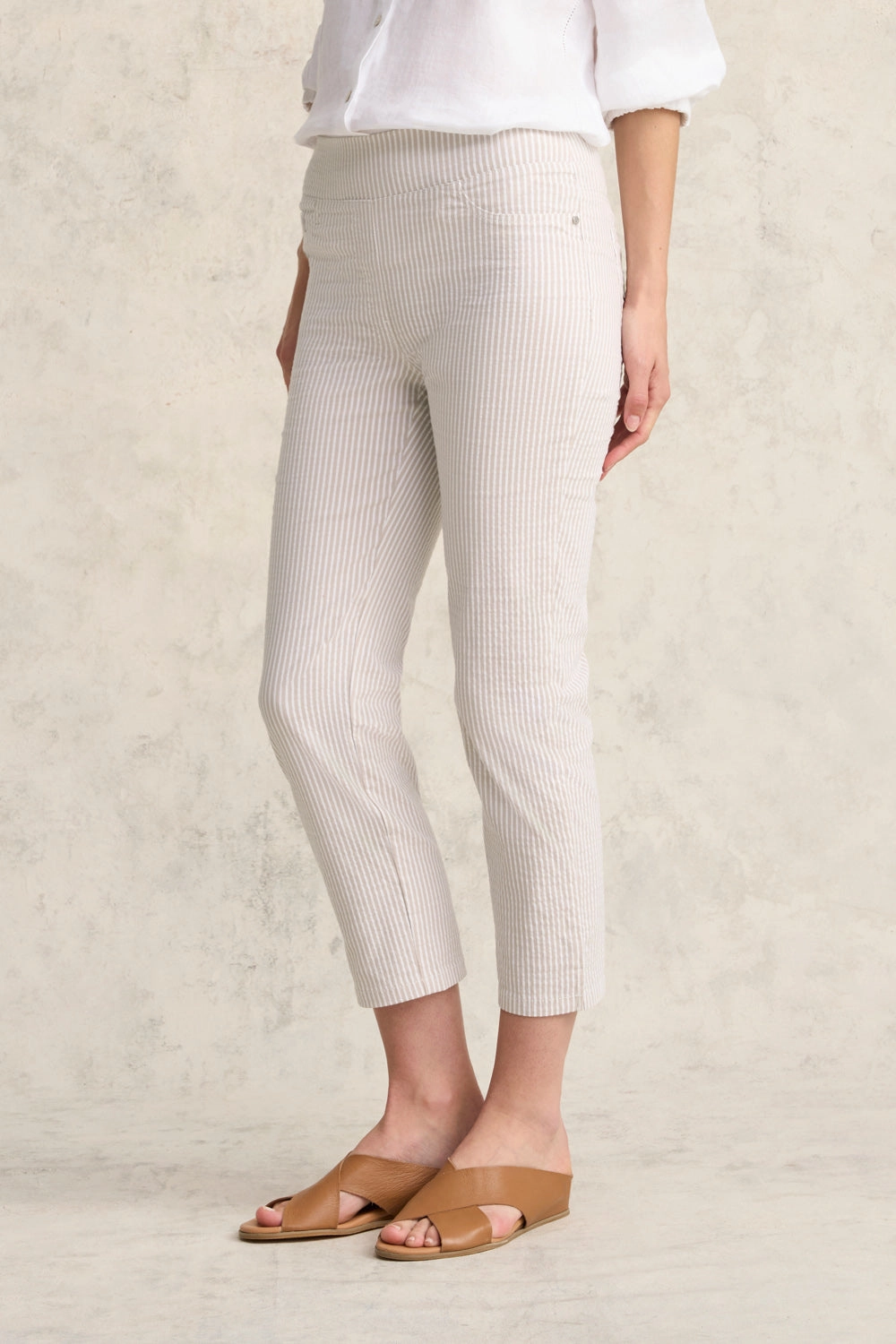 Full Comfort Secure fit Bengajean? 3/4 Seersucker - Stone & White Stripe