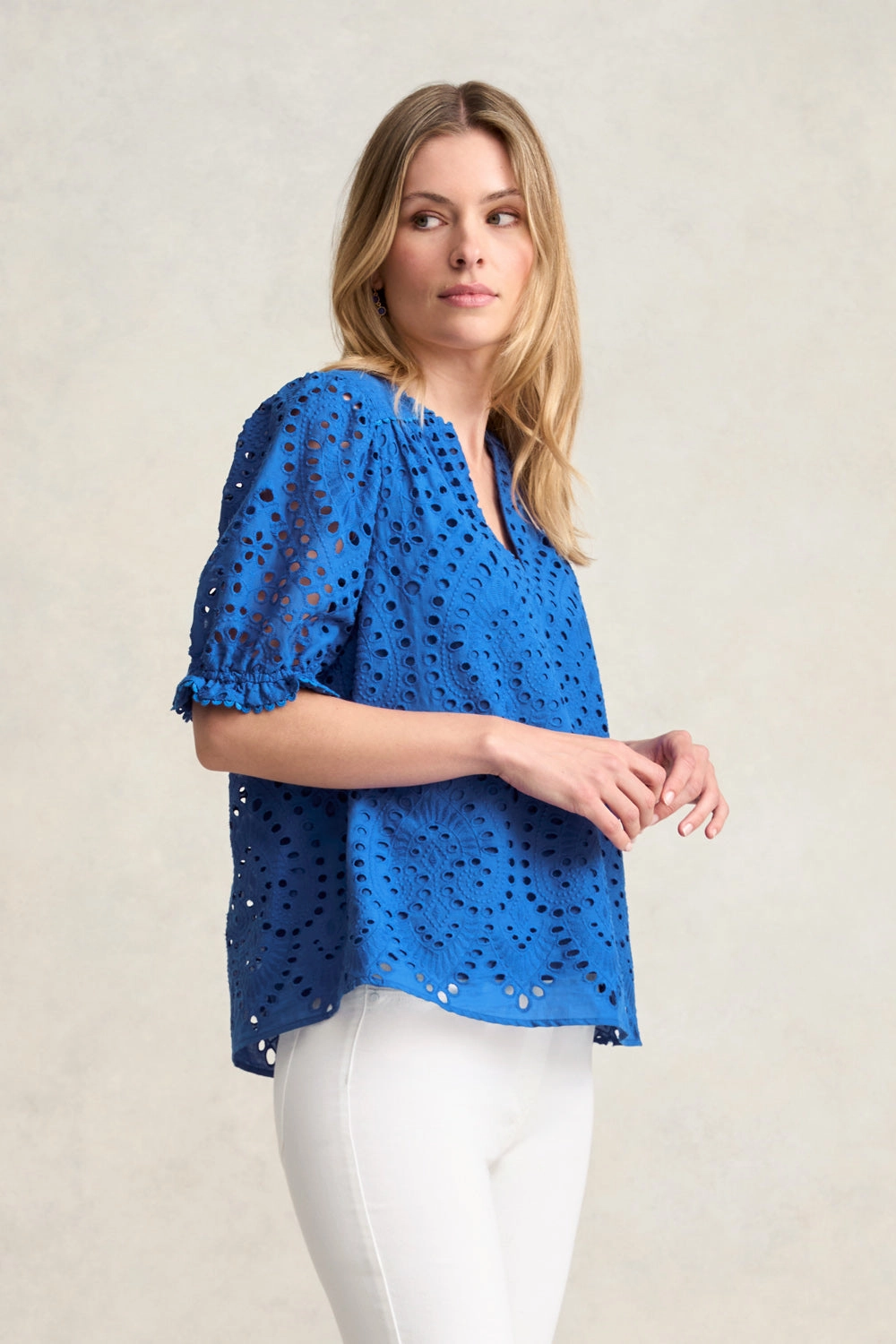 Heat Regulating Fabric OdorResistant Treatment Cotton Broderie Blouse - Deep Blue
