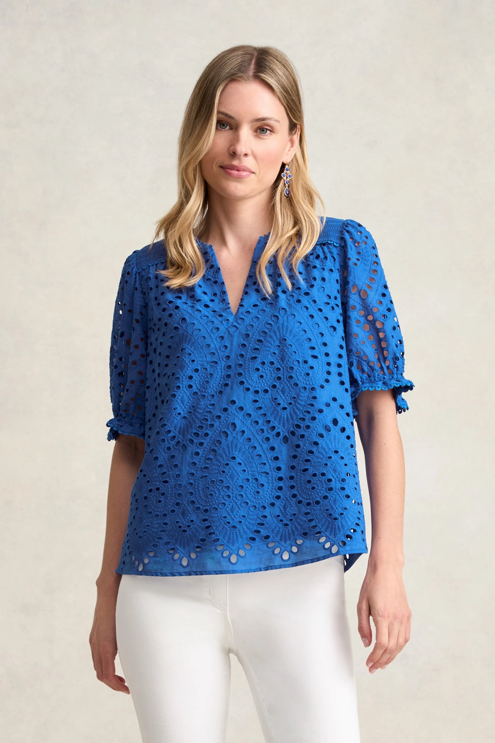Cotton Broderie Blouse - Deep Blue Stretchable Knit NeutralPalette