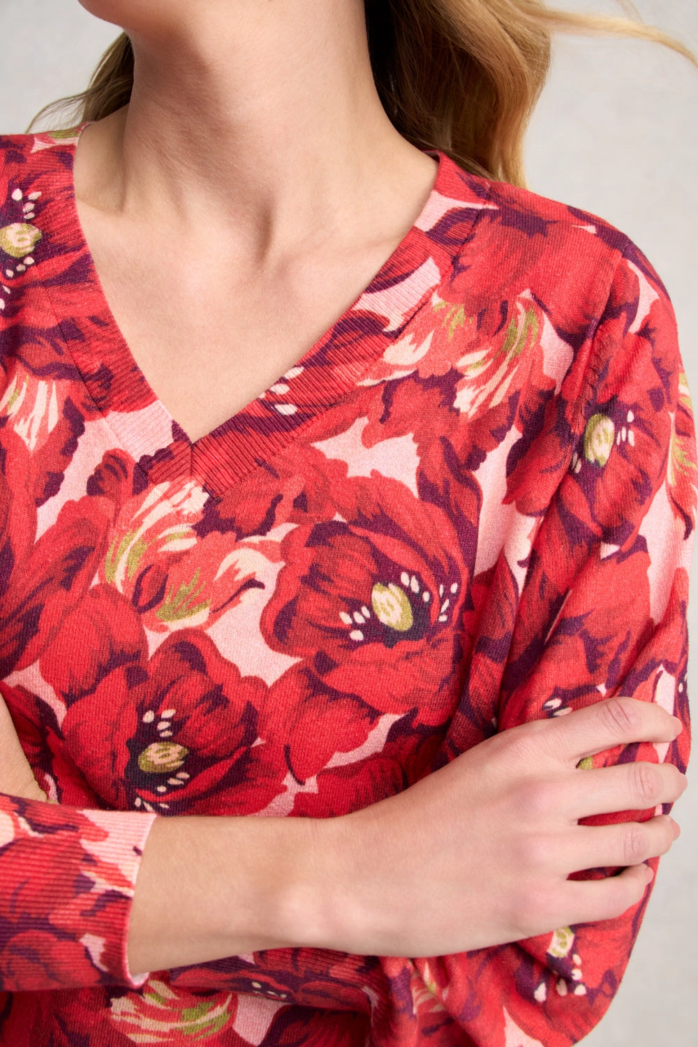 Adjustable Cuff Blouson Sleeve Jumper - Rouge Magnolia