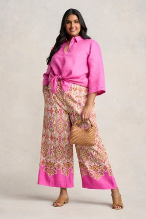 Contrast Stitching Stretch Blouse French Linen Shirt - Rose Pink