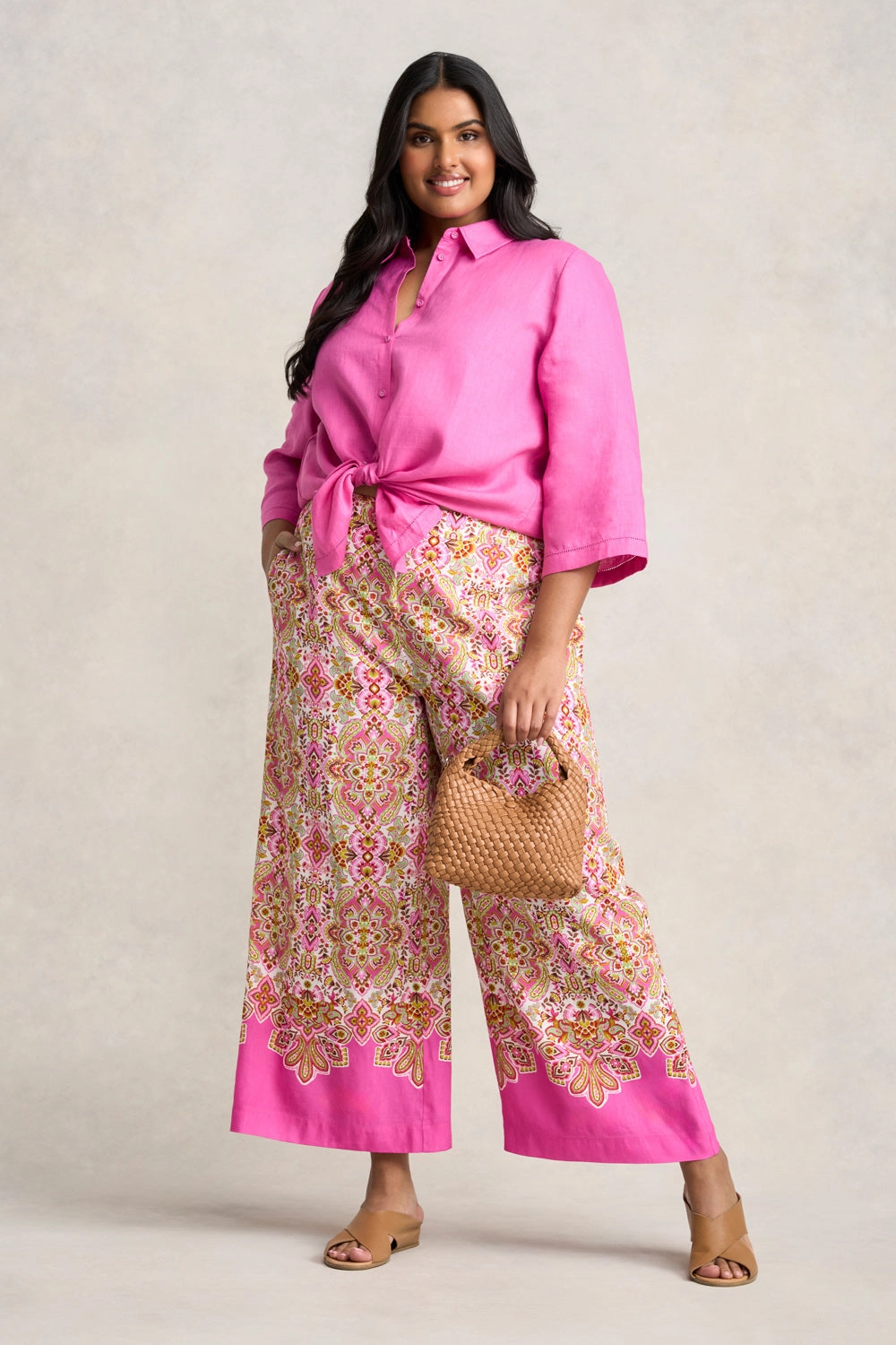 Contrast Stitching Stretch Blouse French Linen Shirt - Rose Pink