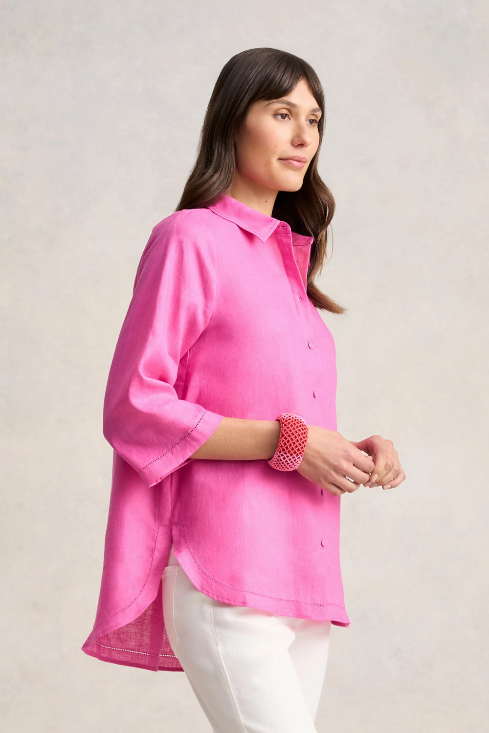 French Linen Shirt - Rose Pink Ultra Soft Handfeel VentilatedMeshPaneling