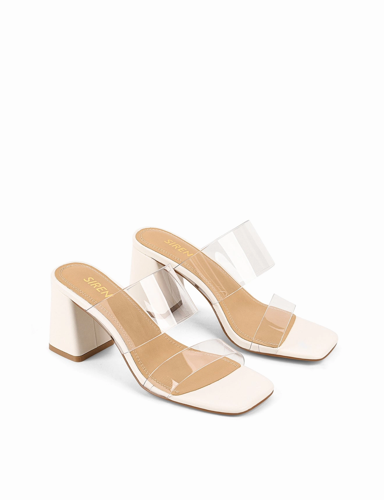 Strife Block Heel Mules - Chalk White Leather & Vinylite Daily Hero Style Staple