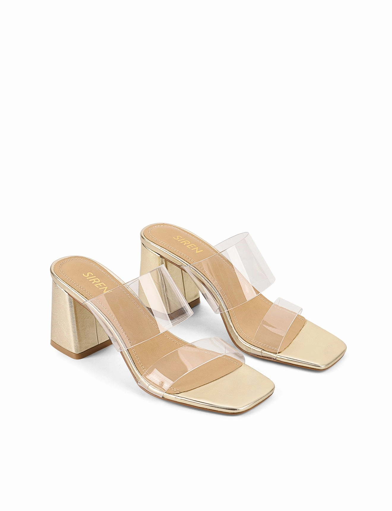 Strife Block Heel Mules - Gold Metallic Leather & Vinylite Easy Flow