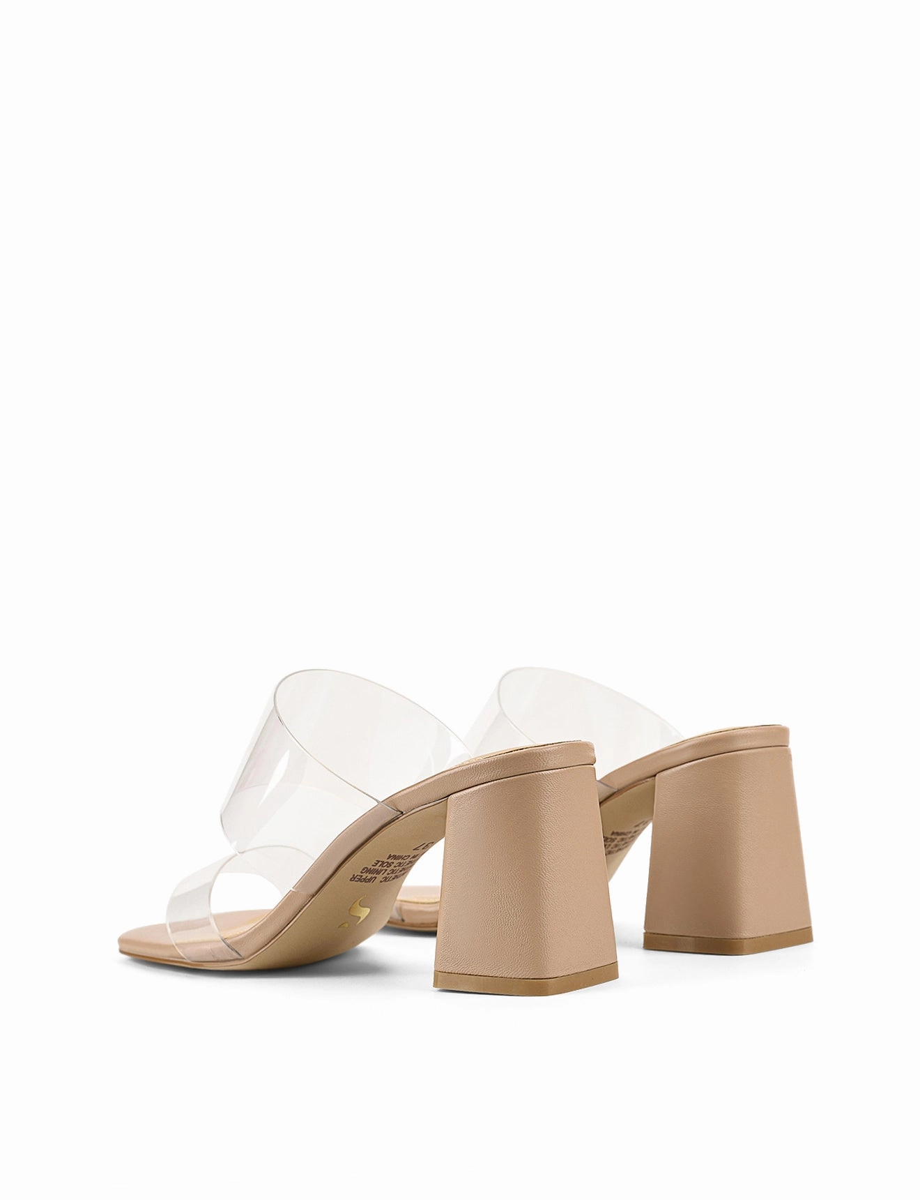 Strife Block Heel Mules - Seashell Nude Leather & Vinylite New In Travel Light