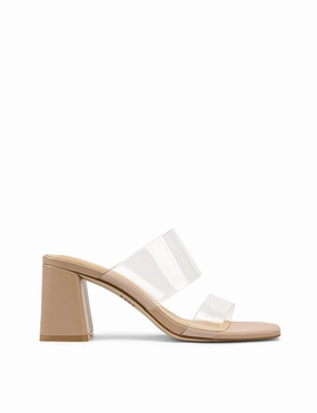 Strife Block Heel Mules - Seashell Nude Leather & Vinylite Ankle Step