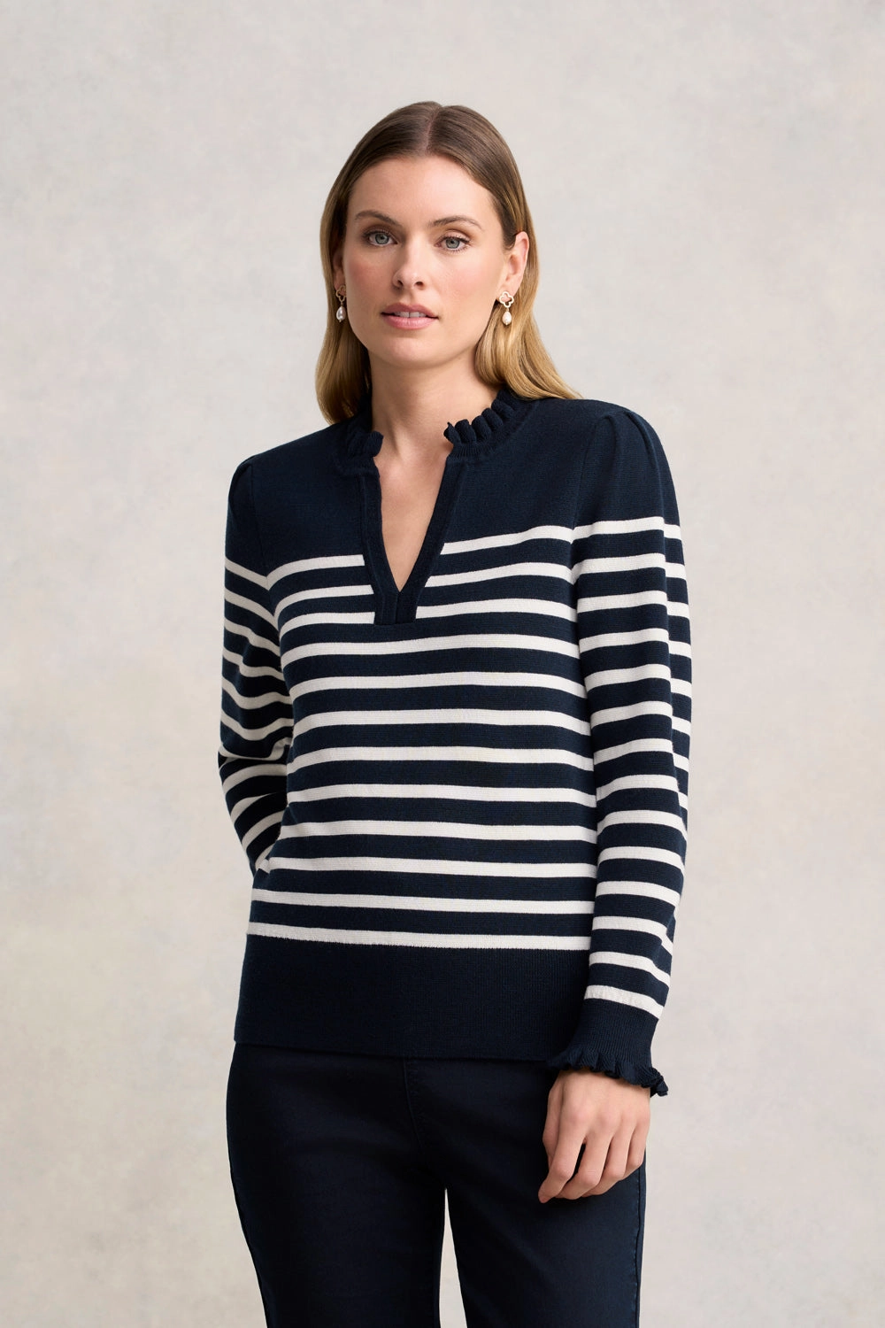 Stripe Wool Jumper - Cream & Ink Stripe WrinkleResistant