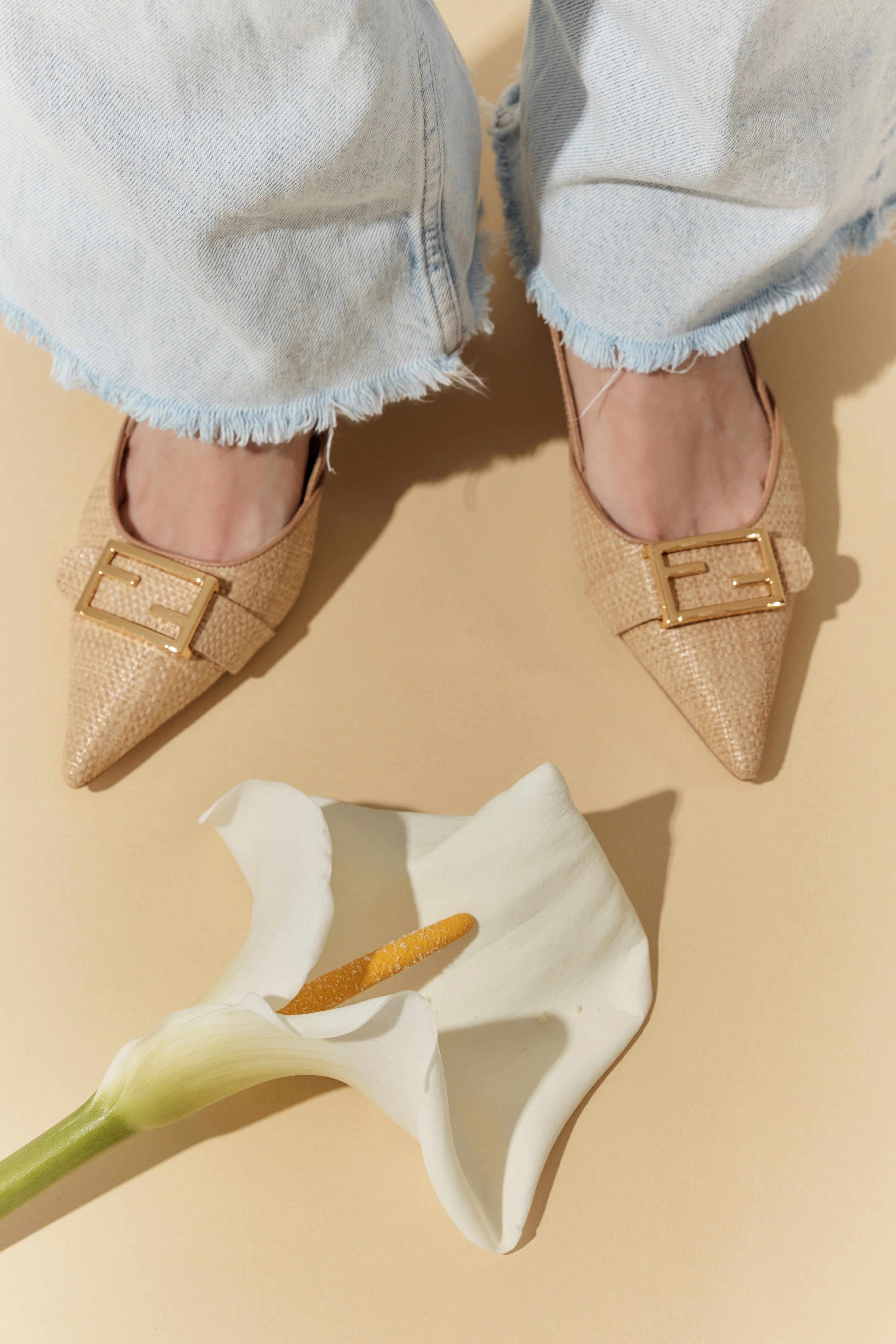 Friend Day Yass Sling Back Block Heels - Almond Tan Leather & Natural Raffia