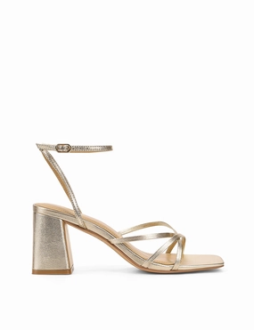 Stay Trip Straus Block Heel Sandals - Gold Metallic Leather