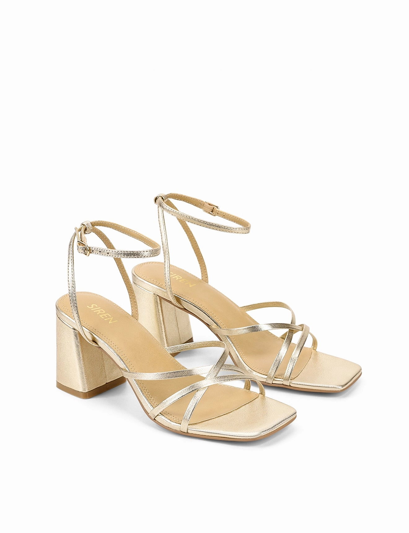 Party Fit Straus Block Heel Sandals - Gold Metallic Leather