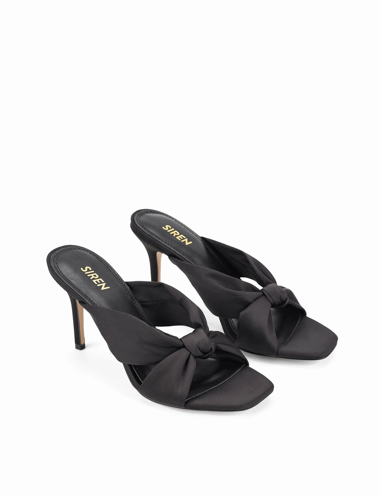 Nicola Satin Knot Mules - Black Satin Washable cover Travel Essential
