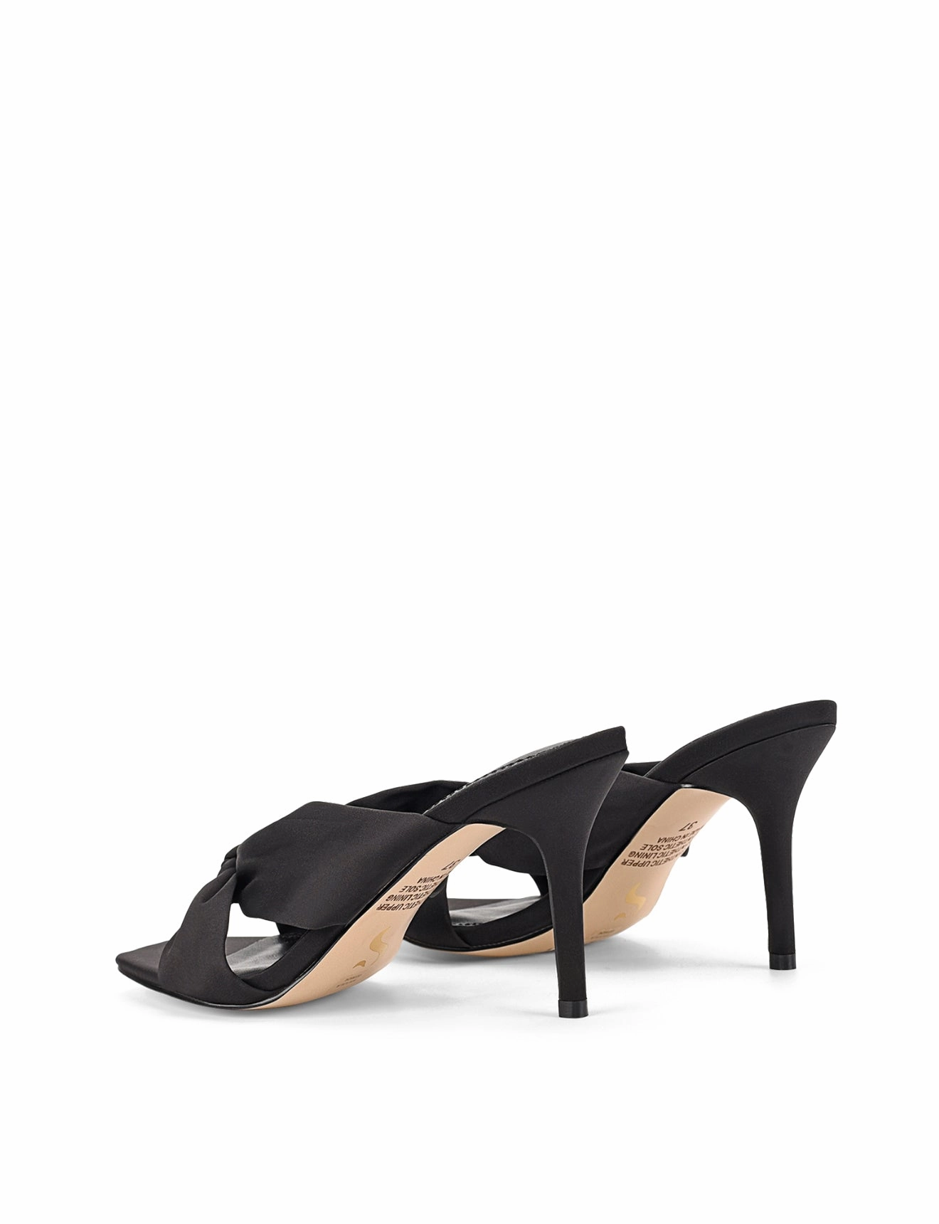 No Fuss Nicola Satin Knot Mules - Black Satin