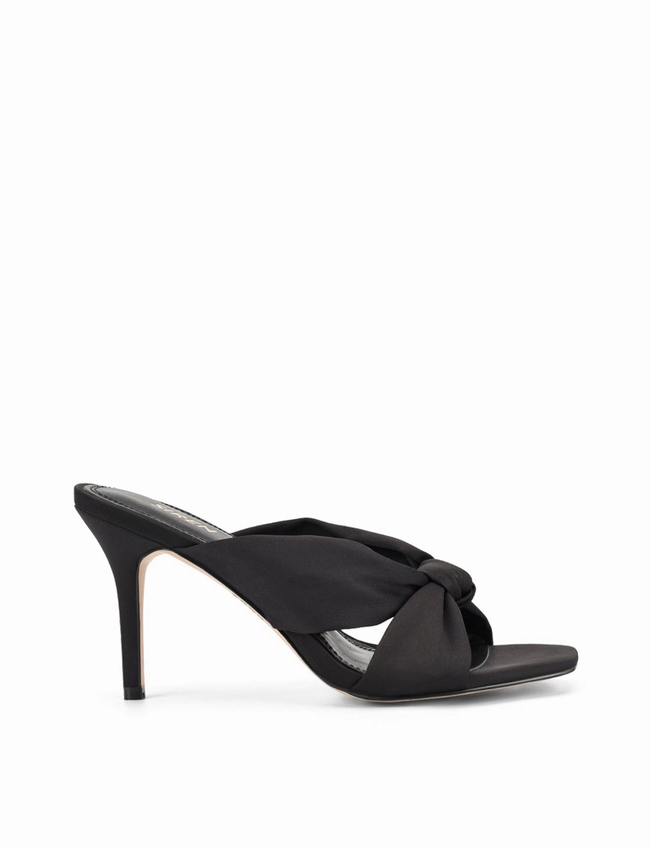 Nicola Satin Knot Mules - Black Satin Easy Grab And Go