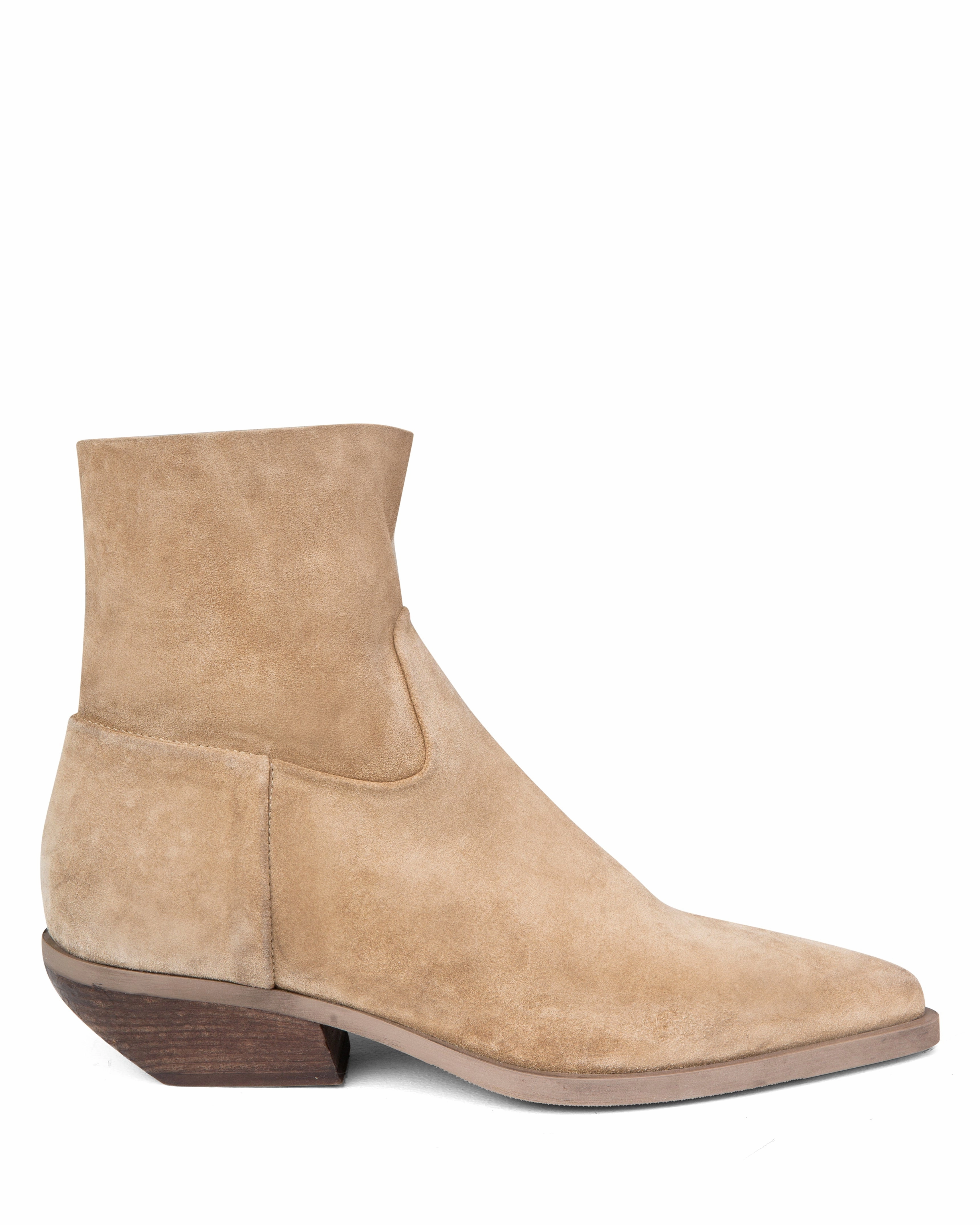 Season Layer Cozy Chic Western Ankle Boot Beige Suede E4519
