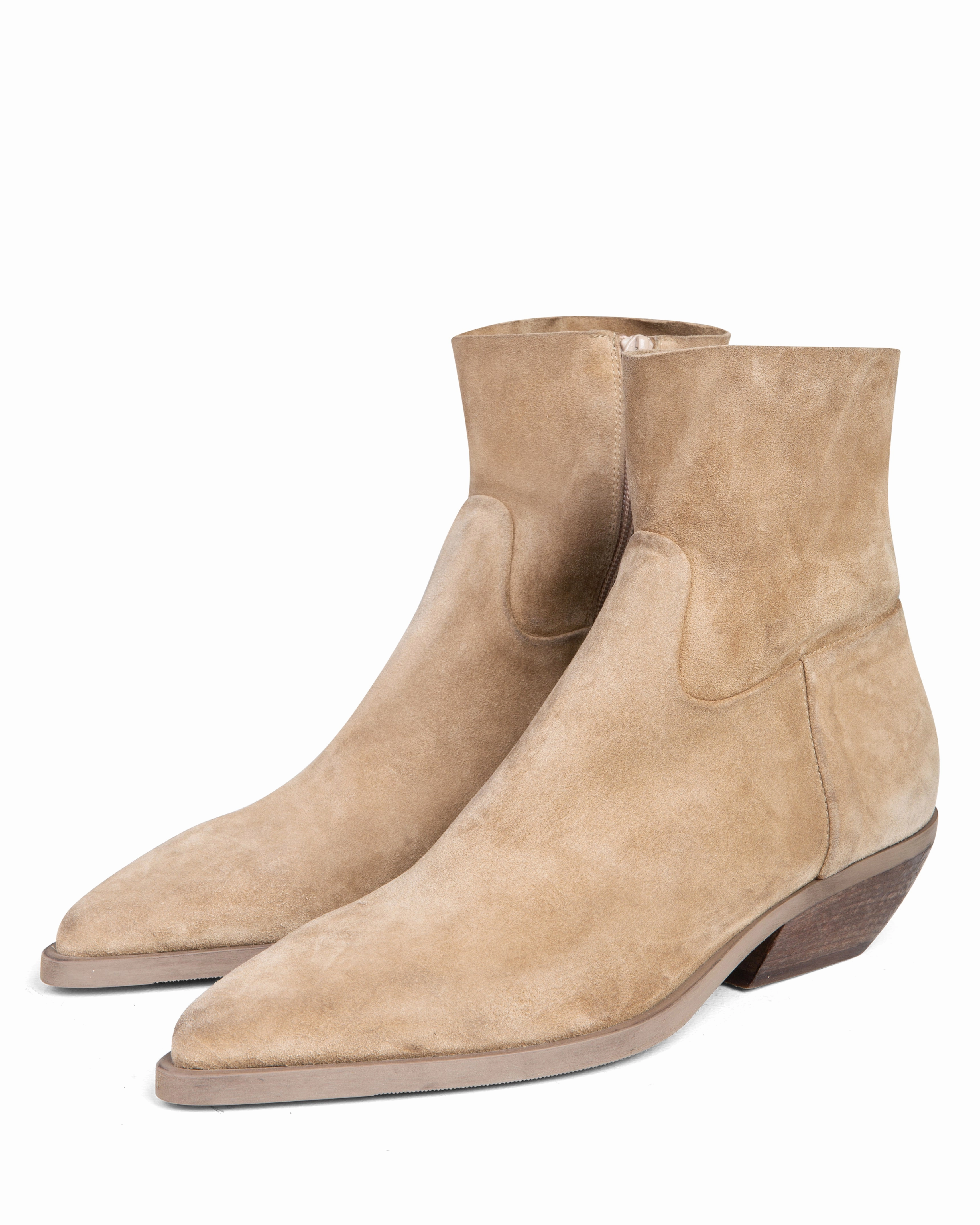 Western Ankle Boot Beige Suede E4519 Rain Ready
