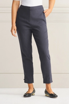 Core Stretch Tab Detail Linen Pant - Charcoal Pinstripe