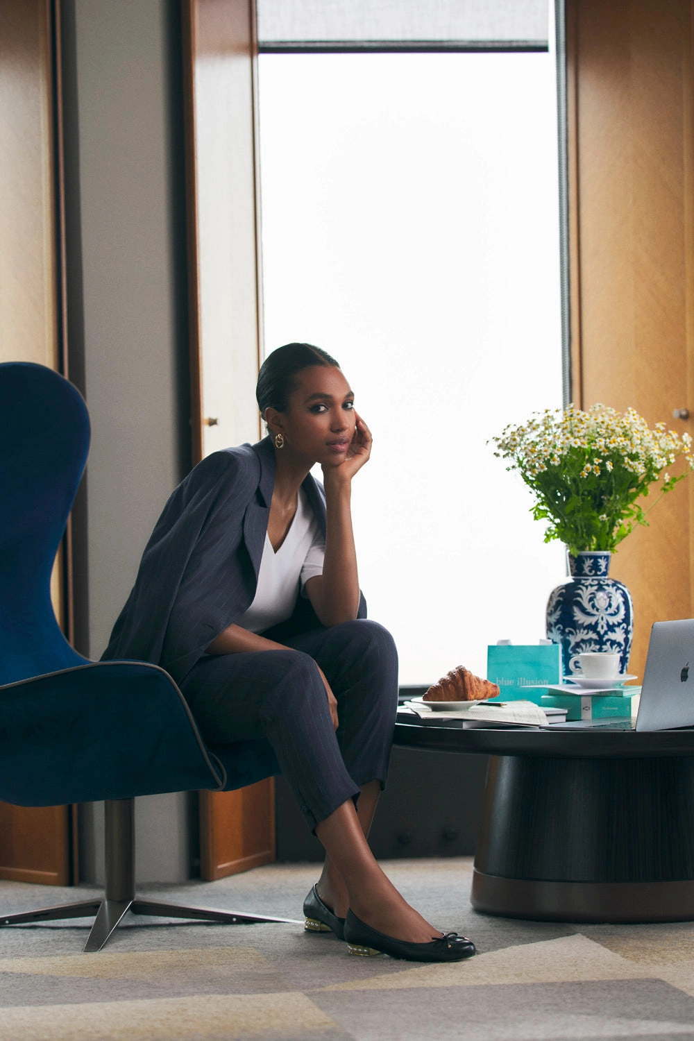 Tab Detail Linen Pant - Charcoal Pinstripe Tapered Leg Design Active Lifestyle