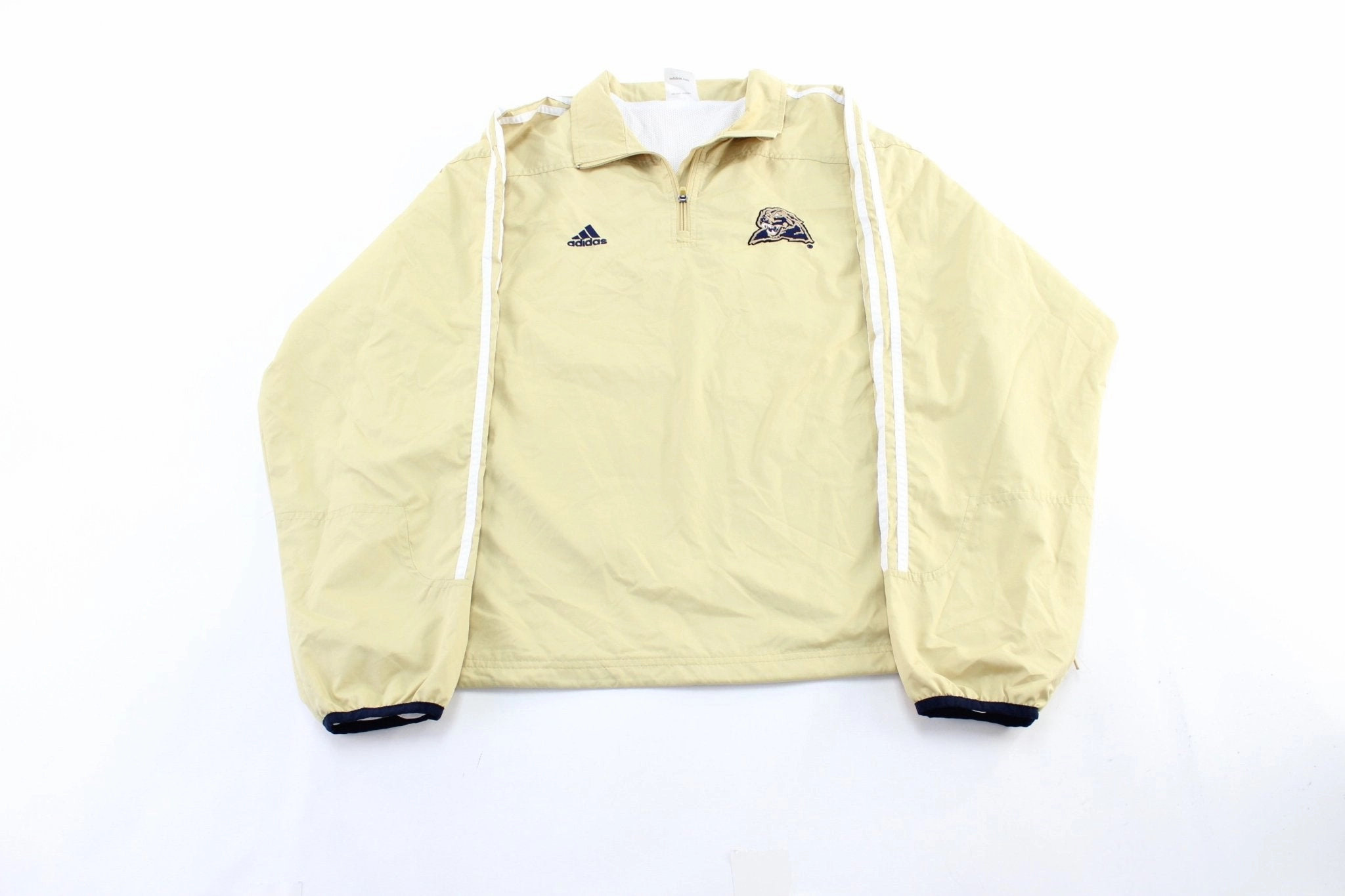 Adidas Embroidered Logo University of Pittsburgh Striped Pullover Jacket Cruise