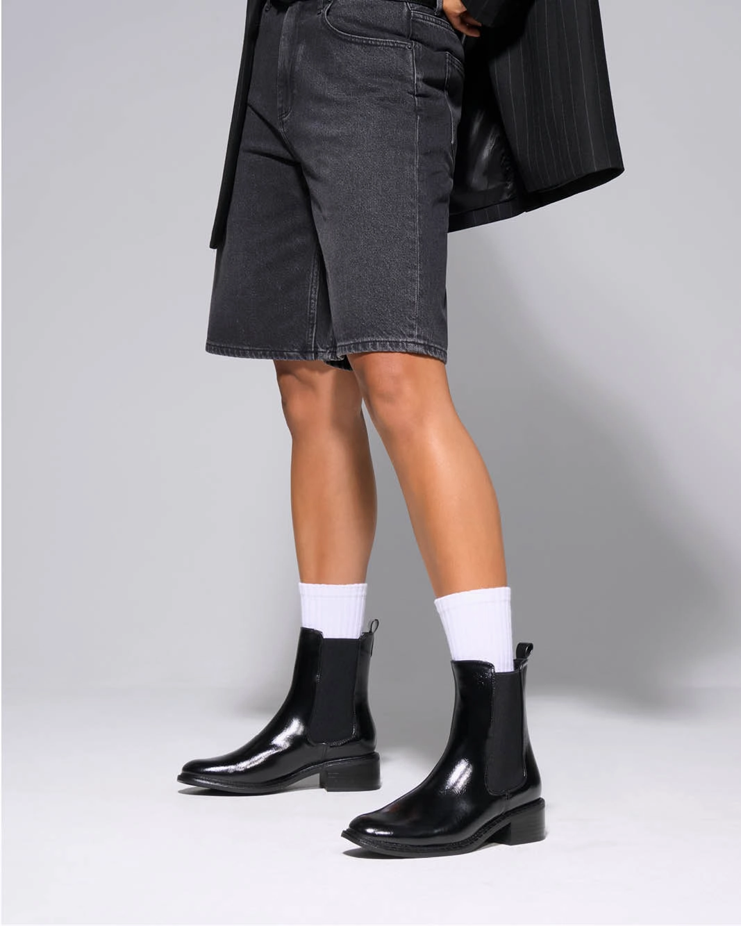 Stable Ankle Boot Black Crinkle Patent Daily Comfort