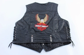 Seamless Seams Harley Davidson Motorcycles Embroidered Black Leaker Biker Vest