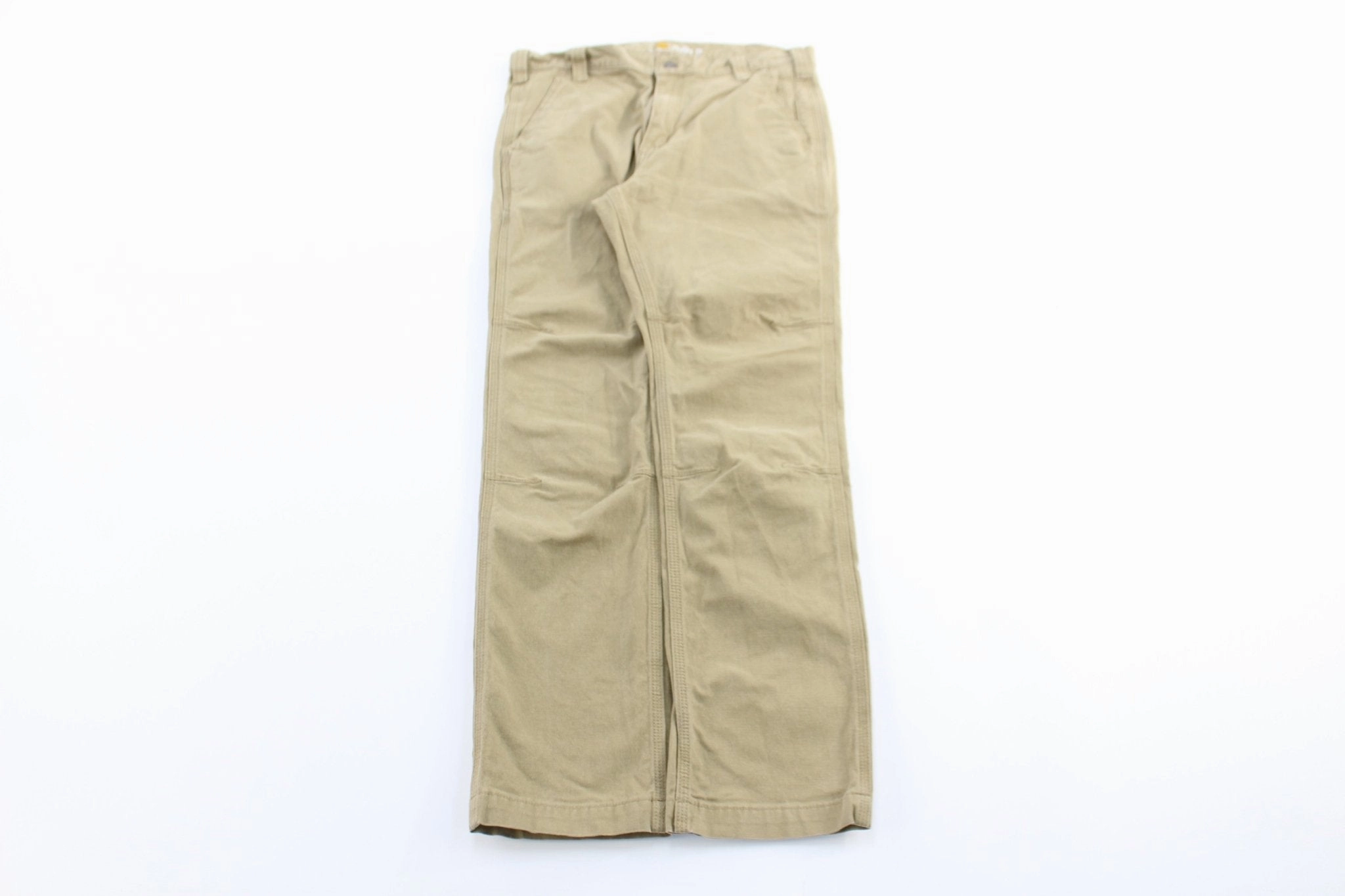 DurableConstruction PermeableCloth Carhartt Logo Patch Khaki Straight Fit Pants