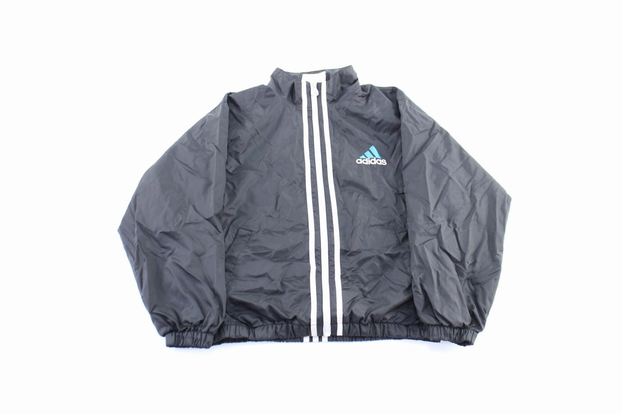 Compact Layer Four Way Stretch Vintage Adidas Embroidered Logo Black & White Striped Zip Up Jacket