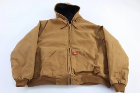 Dickie's Logo Patch Tan Hooded Zip Up Jacket Decal Fresh Layer