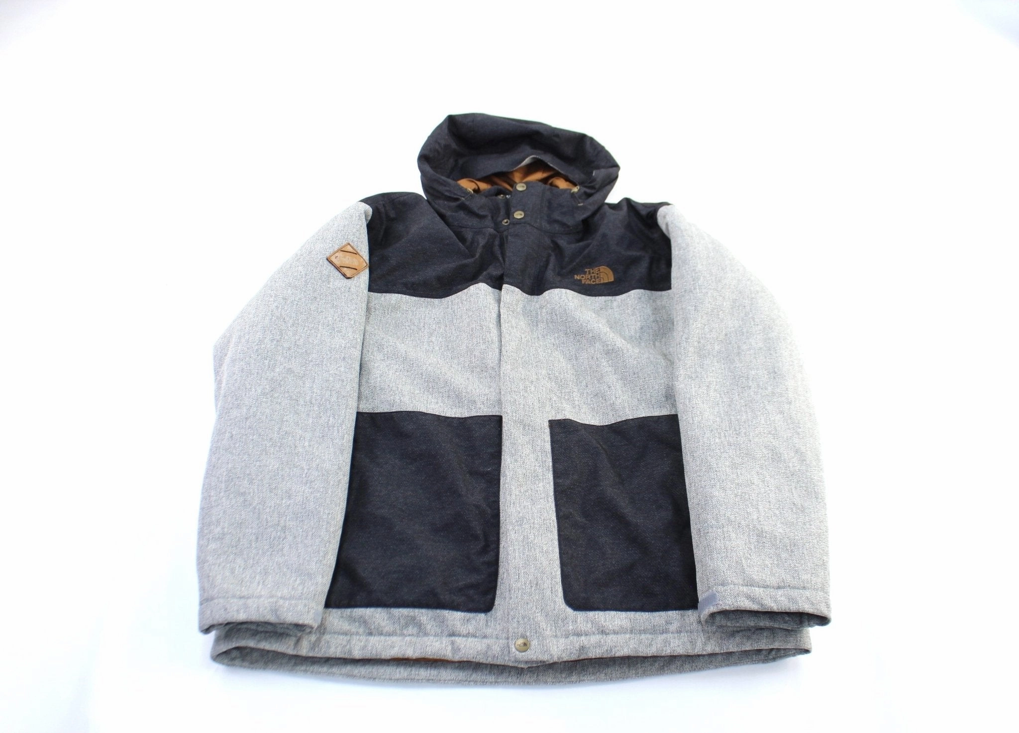 Collarless Smart Look The North Face Embroidered Logo Grey & Black Zip Up Jacket