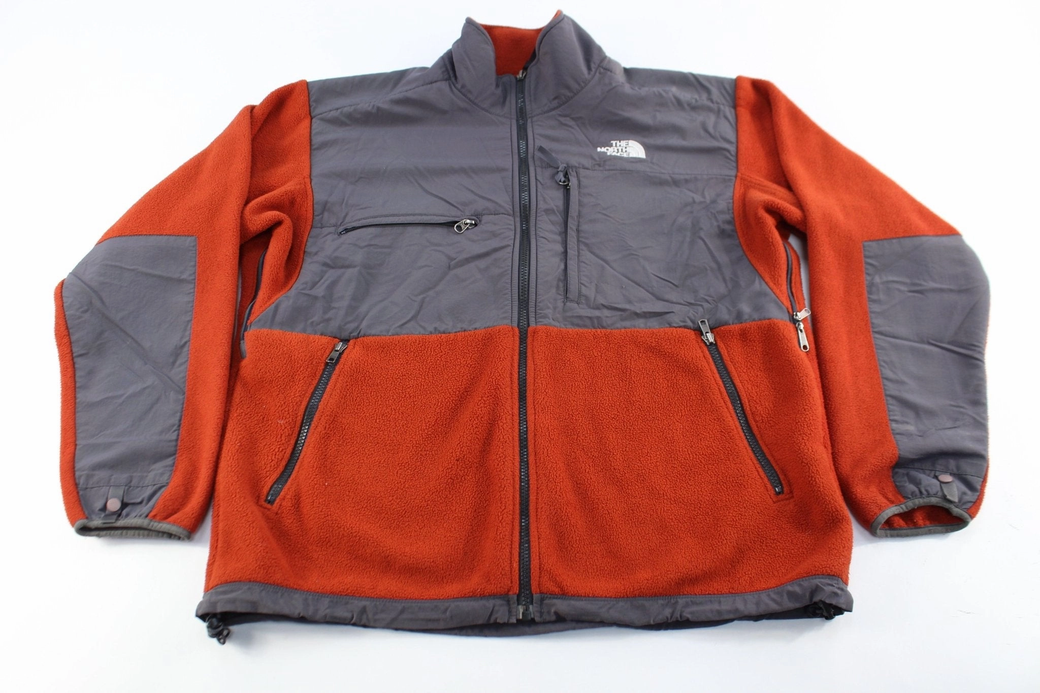 SnapFasteners The North Face Embroidered Logo Orange & Grey Zip Up Jacket