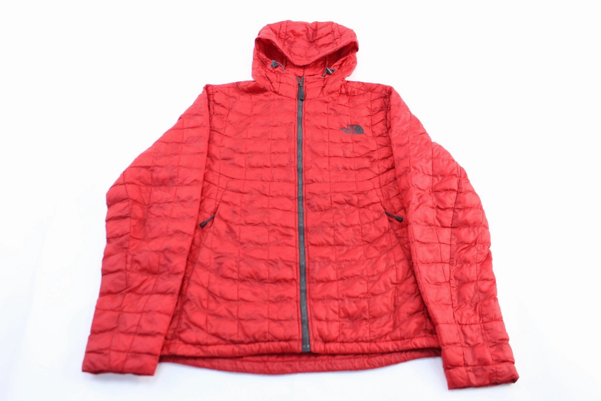 The North Face Embroidered Logo Red Hooded Puffer Jacket Breathable Lining