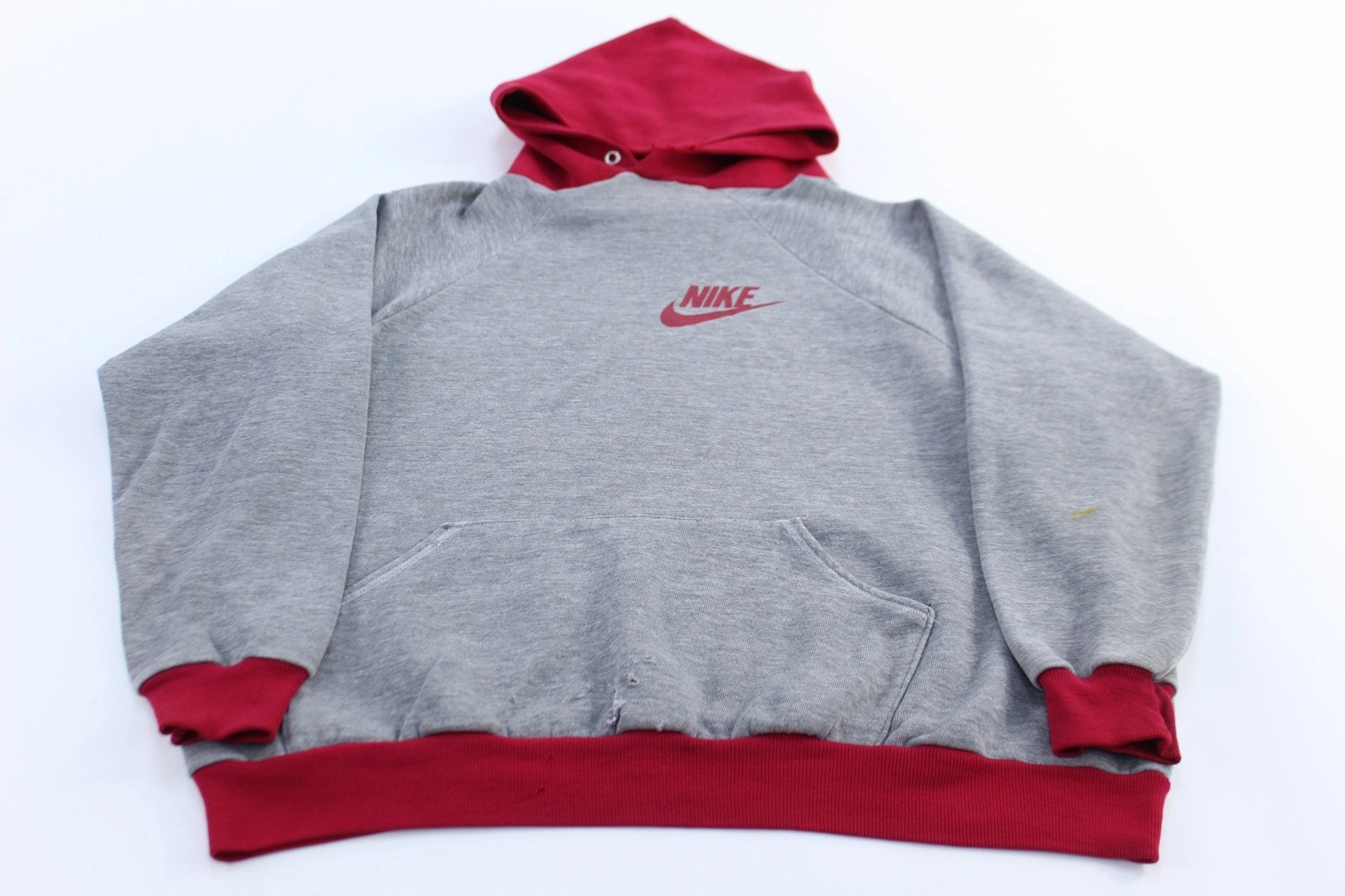 QuickAccessPockets Cold Days 70's Nike Swoosh Logo Grey & Maroon Pullover Hoodie
