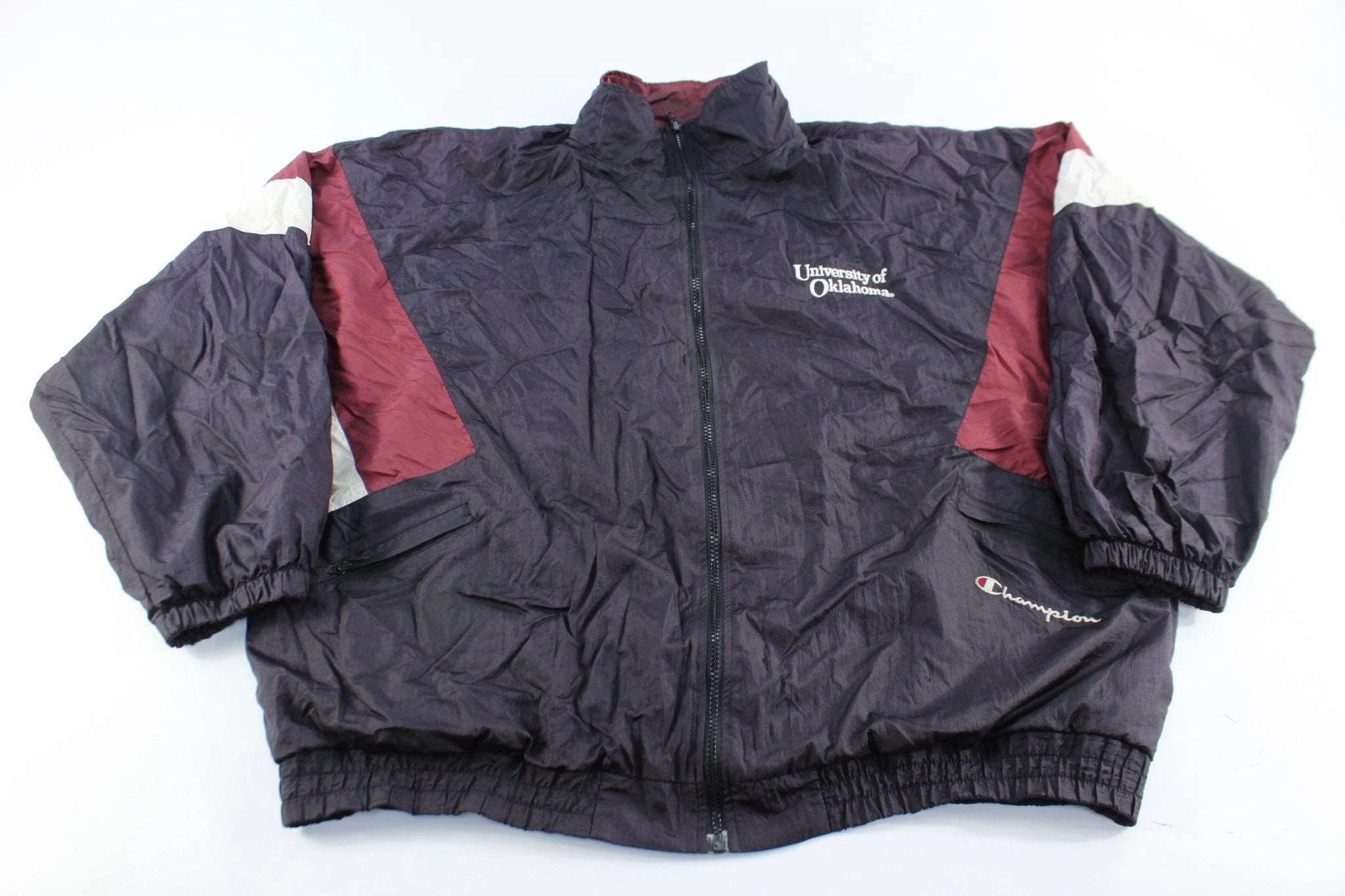 Champion Embroidered Logo University of Oklahoma Zip Up Jacket chest pockets Sporty Outerwear