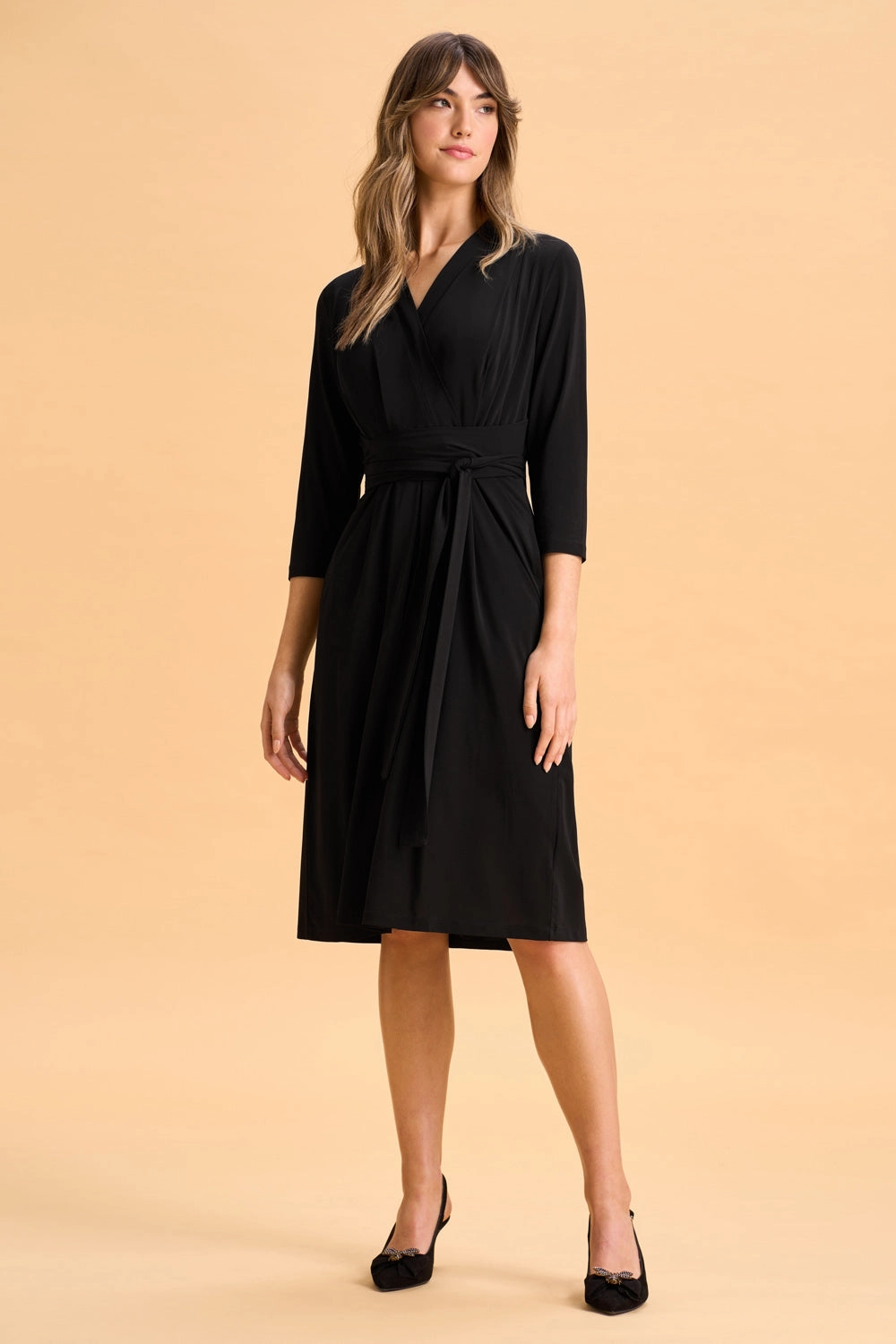 Tie Waist Jersey Dress - Black Flattering and Chic Tiered-Skirt