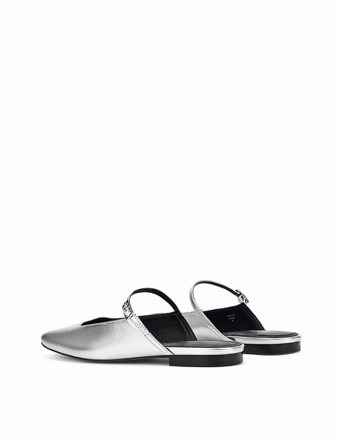 Xanthe Mary Jane Mules - Silver Metallic Leather Chic Slip-ons