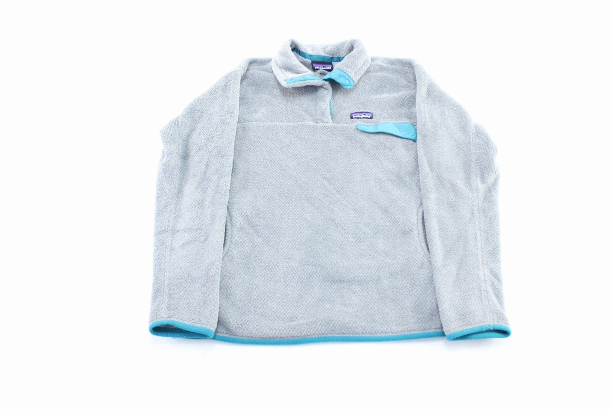 Women's Patagonia Logo Patch Grey & Turquoise Snap-T Pullover Jacket Surprise Fitness
