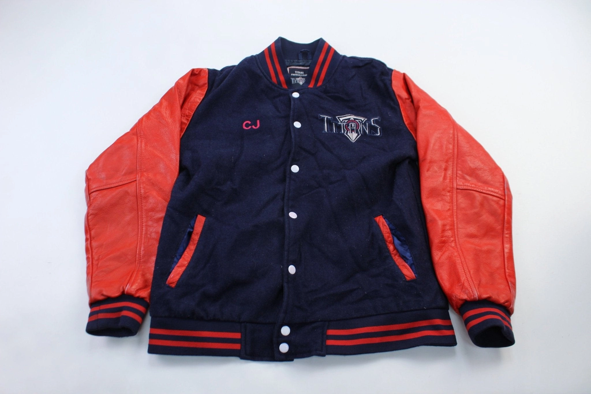Titans Football Club Orange & Navy Blue Varsity Embroidered Jacket Stretchable Fabric Manufacture