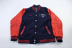 Titans Football Club Orange & Navy Blue Varsity Embroidered Jacket Stretchable Fabric Manufacture