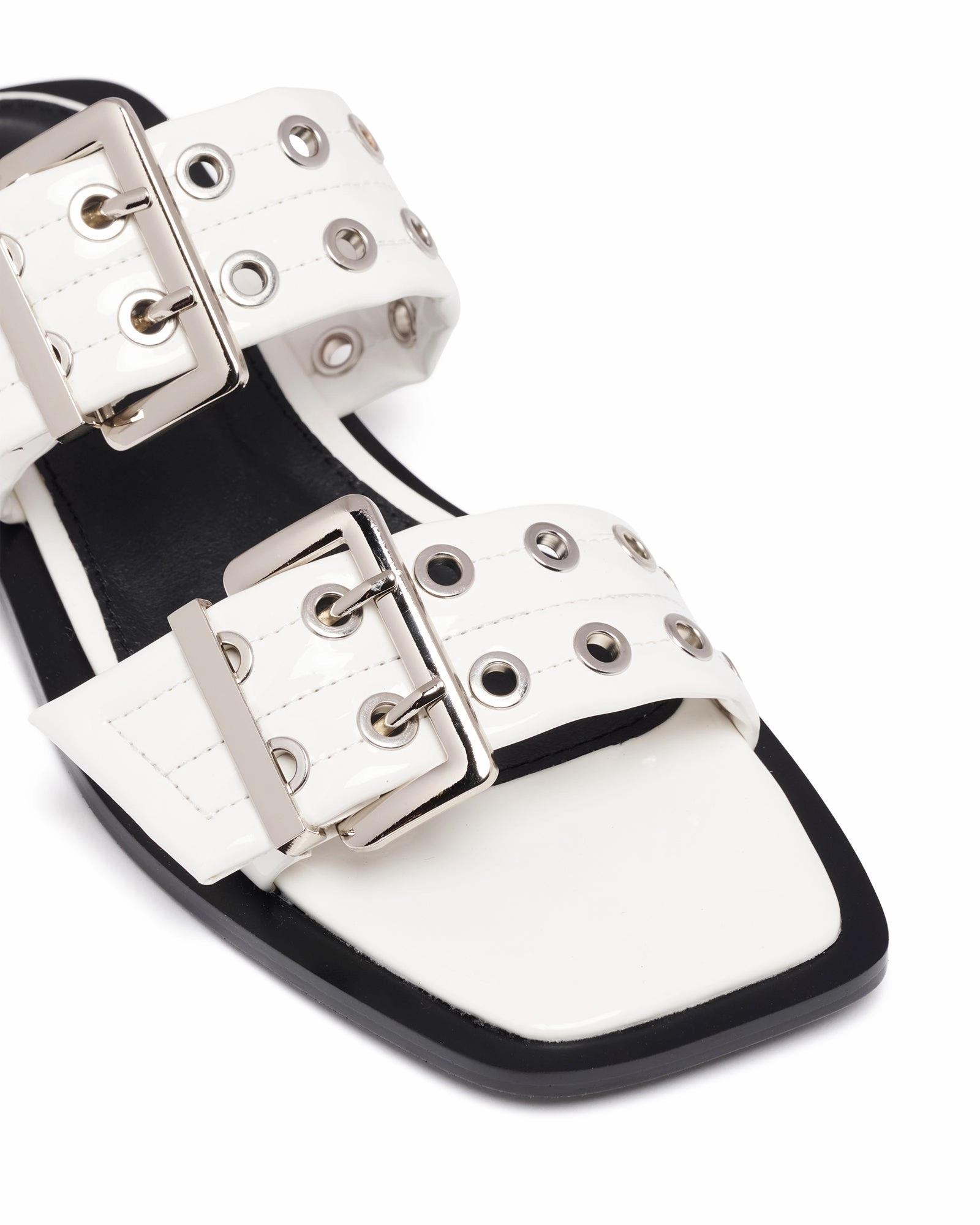 Ego Flat Sandal White Patent Multi Density Foam Layers