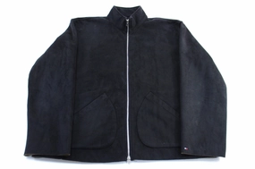 Tommy Hilfiger Embroidered Logo Black Suede Zip Up Jacket Heavy Duty Zipper Dynamic Wear